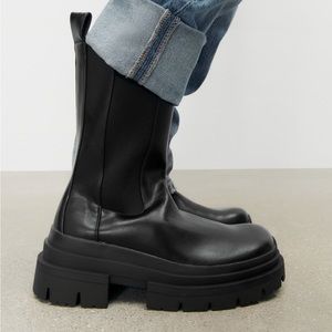 New Zara Low Heeled Lug Sole Black Ankle Boots 3115/710 Size W10
